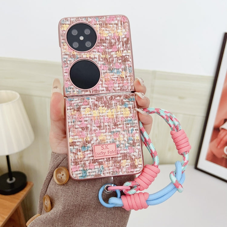 For Huawei P50 Pocket Illusory Color Weaving Texture Phone Case with Color Strap