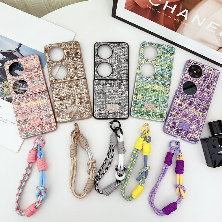 For Huawei P50 Pocket Illusory Color Weaving Texture Phone Case with Color Strap