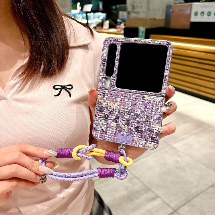 For Huawei Pura X Illusory Color Weaving Texture Phone Case with Color Strap