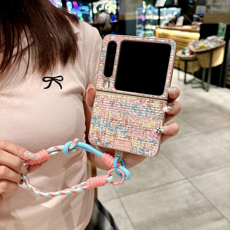 For Huawei Pura X Illusory Color Weaving Texture Phone Case with Color Strap