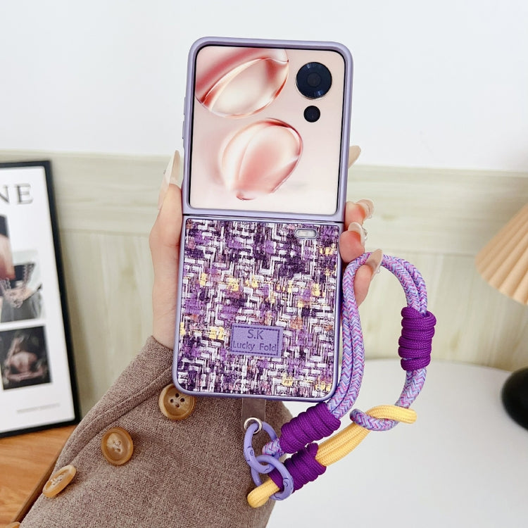 For Honor Magic V Flip Illusory Color Weaving Texture Phone Case with Color Strap