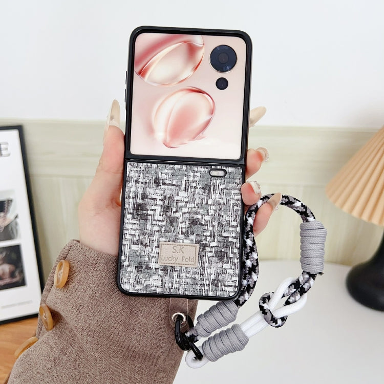 For Honor Magic V Flip Illusory Color Weaving Texture Phone Case with Color Strap