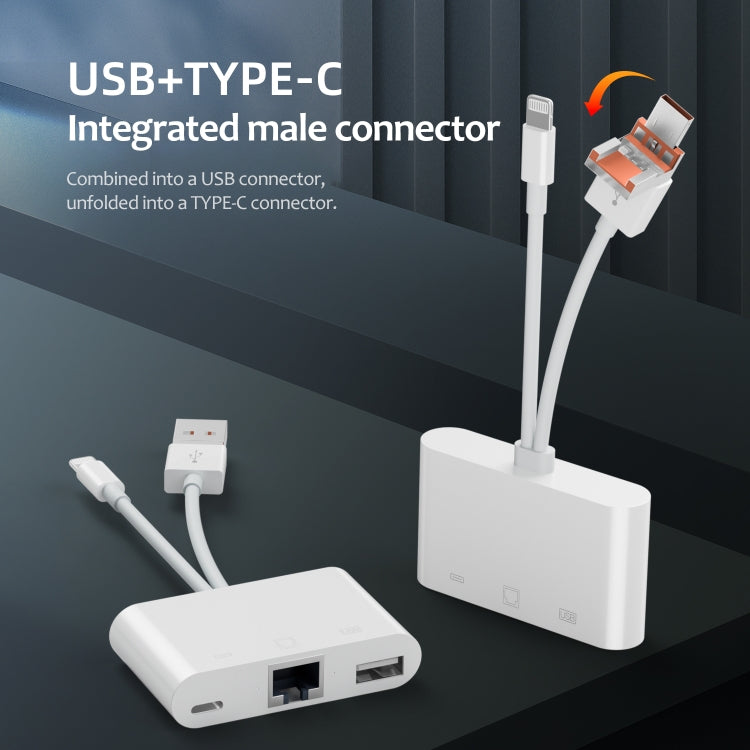 NK-107TL Pro USB-C / Type-C, 8 Pin, USB to 8 Pin, USB, RJ45 Multi-function Adapter - White