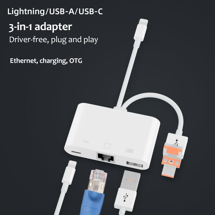 NK-107TL Pro USB-C / Type-C, 8 Pin, USB to 8 Pin, USB, RJ45 Multi-function Adapter - White