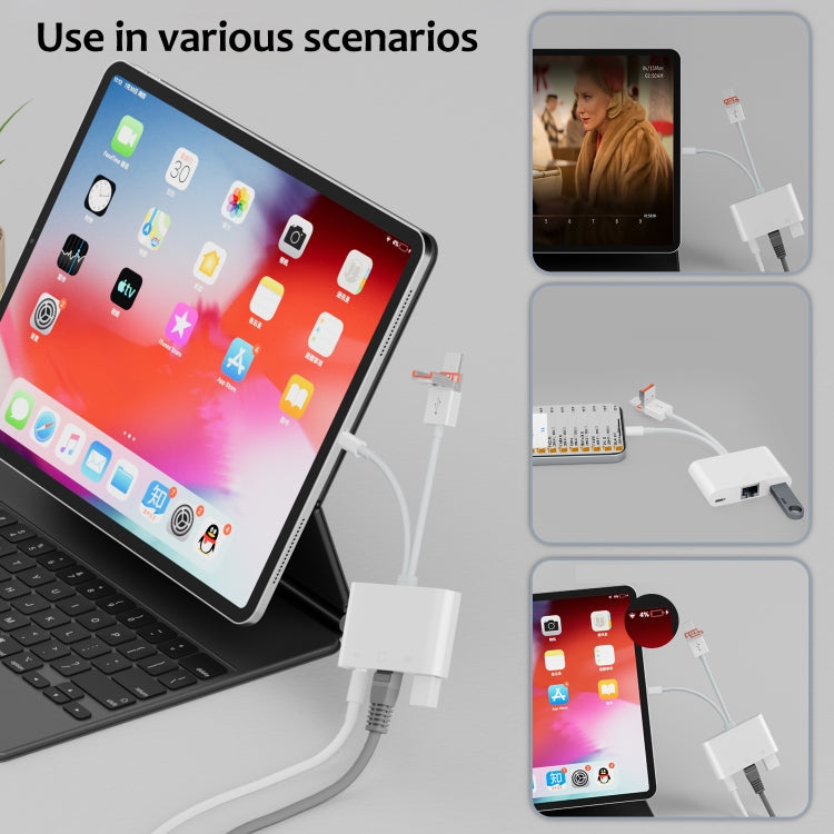 NK-107TL Pro USB-C / Type-C, 8 Pin, USB to 8 Pin, USB, RJ45 Multi-function Adapter - White