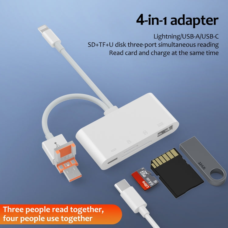 NK-108TL Pro USB-C / Type-C, 8 Pin, USB to USB-C / Type-C, USB, TF, SD Card Multi-function Card Reader Adapter - White
