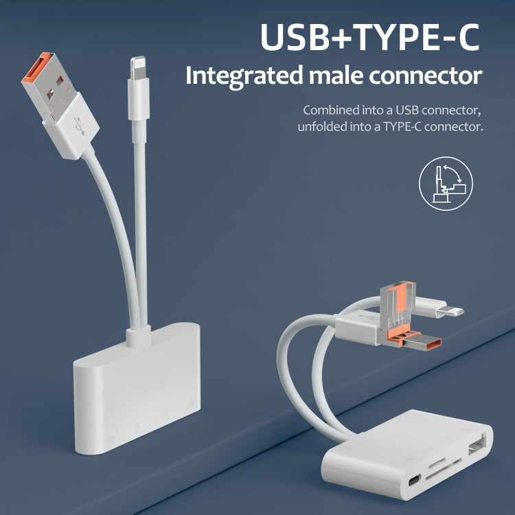 NK-108TL Pro USB-C / Type-C, 8 Pin, USB to USB-C / Type-C, USB, TF, SD Card Multi-function Card Reader Adapter - White
