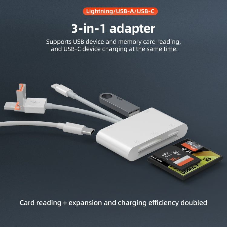 NK-1011TL Pro USB-C / Type-C, 8 Pin, USB to USB-C / Type-C, USB, CF, TF, SD Card Slot Card Reader Adapter - White