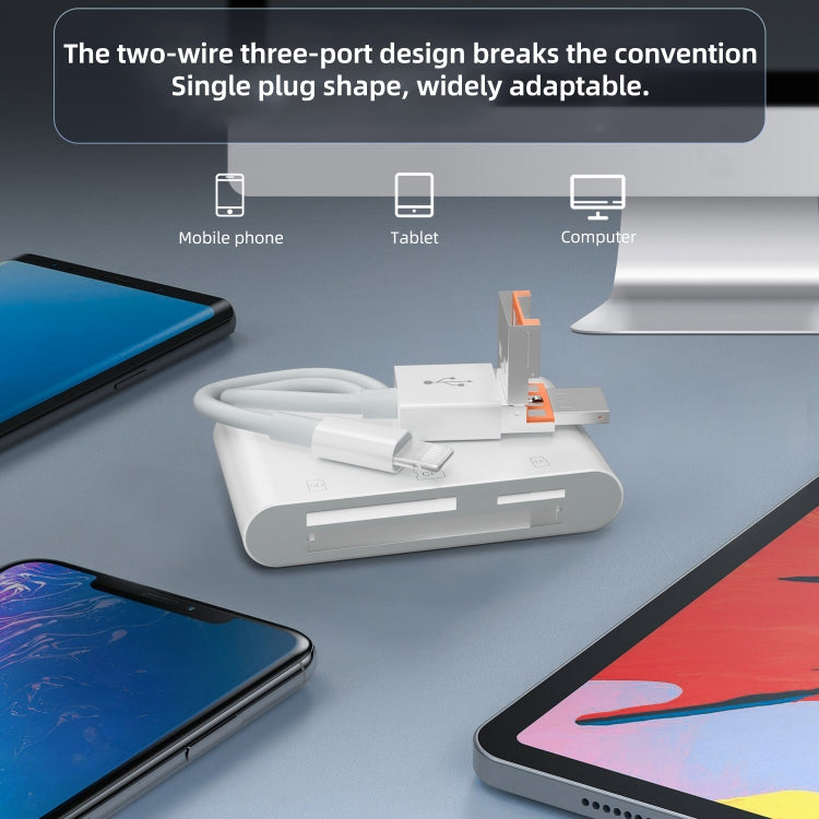 NK-1011TL Pro USB-C / Type-C, 8 Pin, USB to USB-C / Type-C, USB, CF, TF, SD Card Slot Card Reader Adapter - White