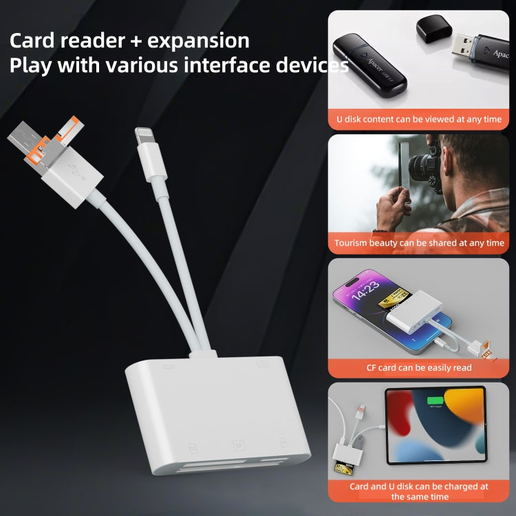 NK-1011TL Pro USB-C / Type-C, 8 Pin, USB to USB-C / Type-C, USB, CF, TF, SD Card Slot Card Reader Adapter - White