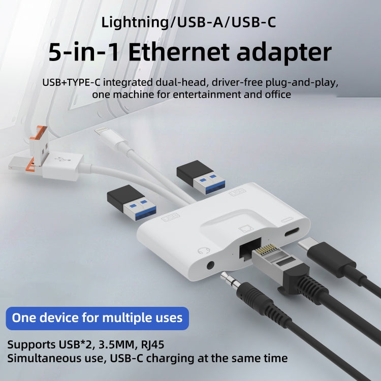 NK-1033TL Pro USB-C / Type-C, 8 Pin, USB to USB-C / Type-C, 2 x USB, RJ45, 3.5mm Multi-function Adapter - White