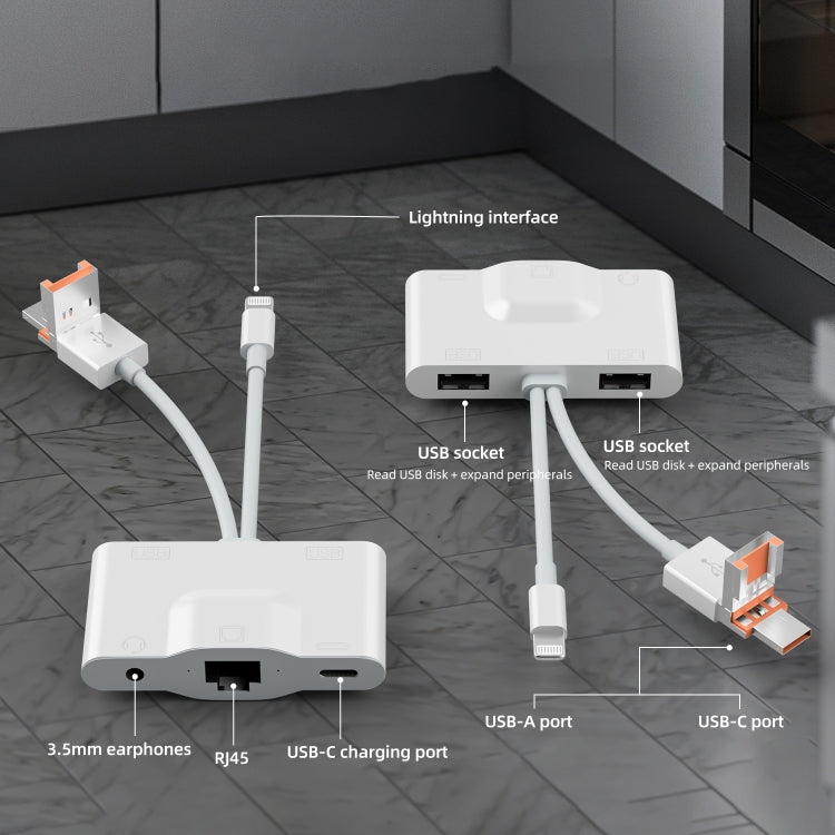 NK-1033TL Pro USB-C / Type-C, 8 Pin, USB to USB-C / Type-C, 2 x USB, RJ45, 3.5mm Multi-function Adapter - White
