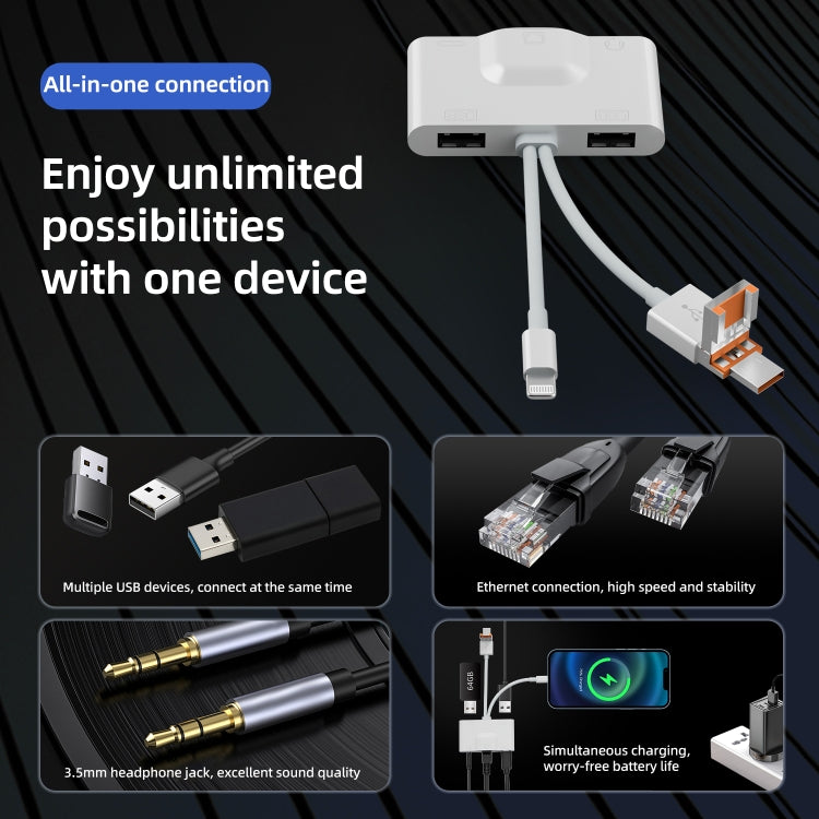 NK-1033TL Pro USB-C / Type-C, 8 Pin, USB to USB-C / Type-C, 2 x USB, RJ45, 3.5mm Multi-function Adapter - White
