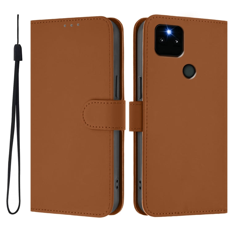 For Google Pixel 5a Skin Feel Solid Color Leather Phone Case with Lanyard