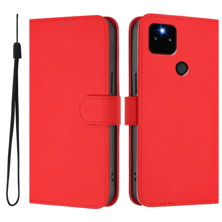 For Google Pixel 5a Skin Feel Solid Color Leather Phone Case with Lanyard