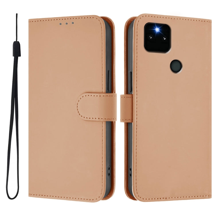 For Google Pixel 5a Skin Feel Solid Color Leather Phone Case with Lanyard
