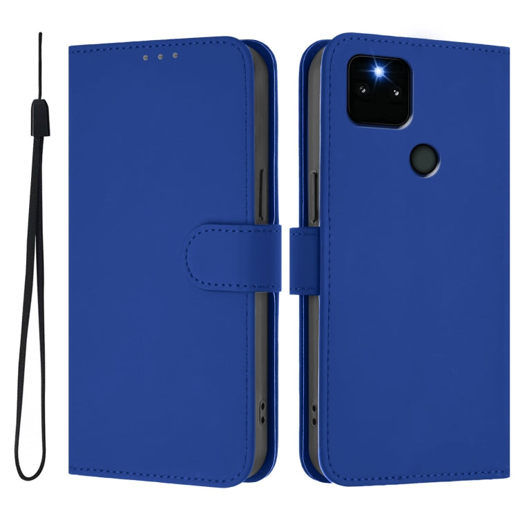 For Google Pixel 5a Skin Feel Solid Color Leather Phone Case with Lanyard