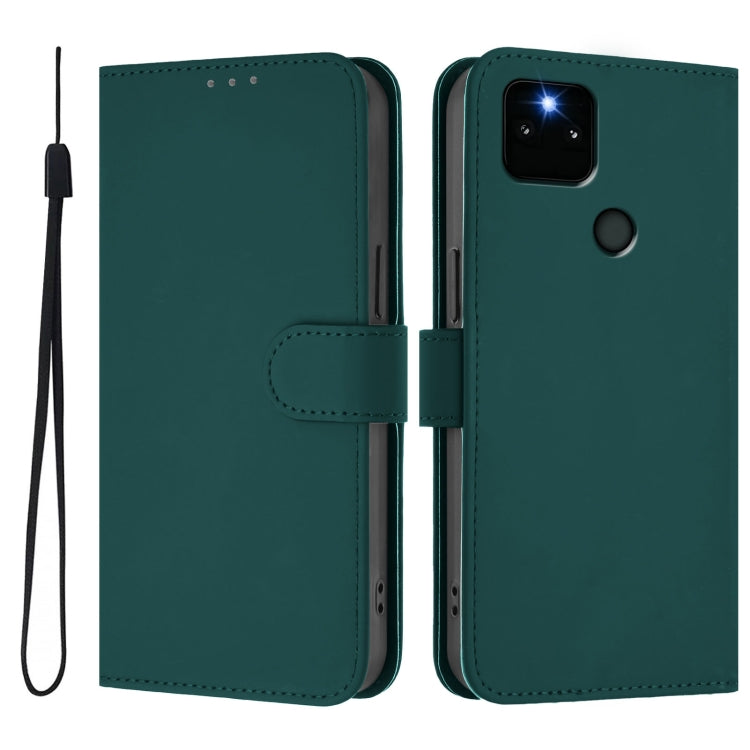 For Google Pixel 5a Skin Feel Solid Color Leather Phone Case with Lanyard
