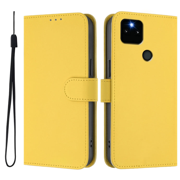 For Google Pixel 5a Skin Feel Solid Color Leather Phone Case with Lanyard