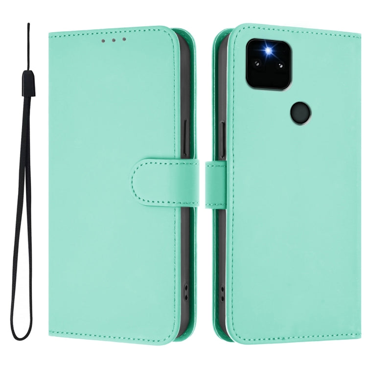 For Google Pixel 5a Skin Feel Solid Color Leather Phone Case with Lanyard