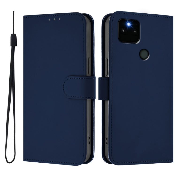 For Google Pixel 5a Skin Feel Solid Color Leather Phone Case with Lanyard