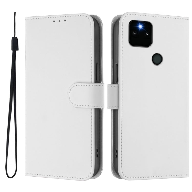 For Google Pixel 5a Skin Feel Solid Color Leather Phone Case with Lanyard