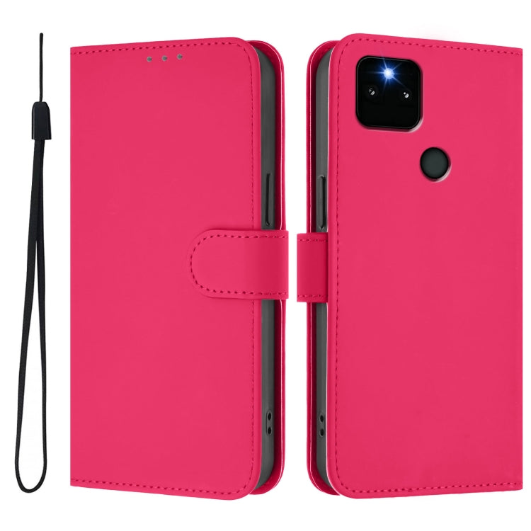 For Google Pixel 5a Skin Feel Solid Color Leather Phone Case with Lanyard
