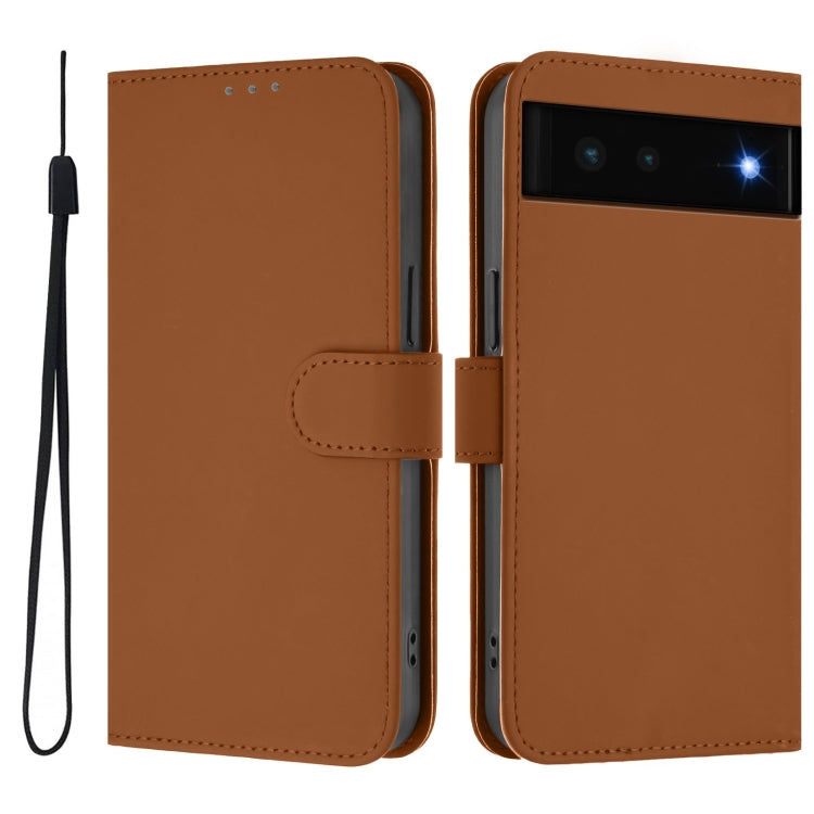 For Google Pixel 6 Skin Feel Solid Color Leather Phone Case with Lanyard