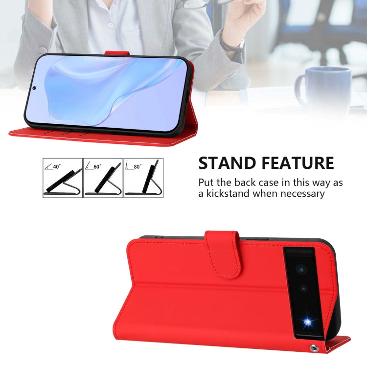 For Google Pixel 6 Skin Feel Solid Color Leather Phone Case with Lanyard