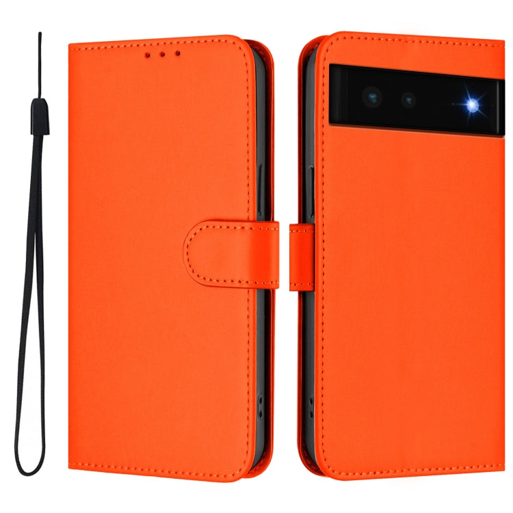 For Google Pixel 6 Skin Feel Solid Color Leather Phone Case with Lanyard