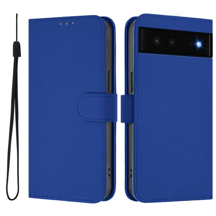 For Google Pixel 6 Skin Feel Solid Color Leather Phone Case with Lanyard
