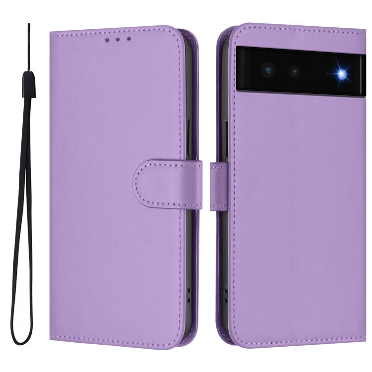 For Google Pixel 6 Skin Feel Solid Color Leather Phone Case with Lanyard