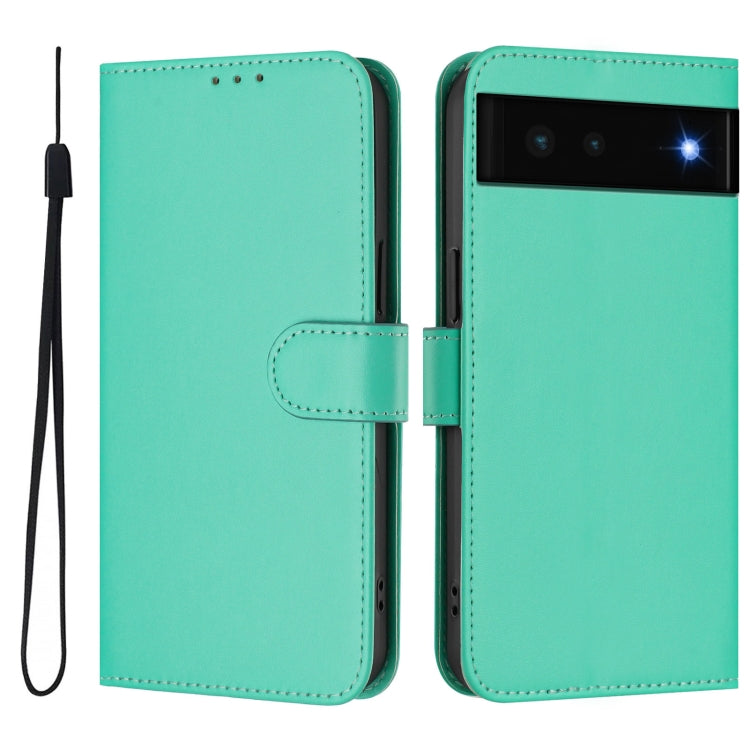 For Google Pixel 6 Skin Feel Solid Color Leather Phone Case with Lanyard