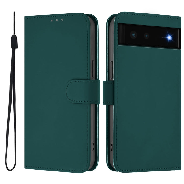 For Google Pixel 6 Skin Feel Solid Color Leather Phone Case with Lanyard