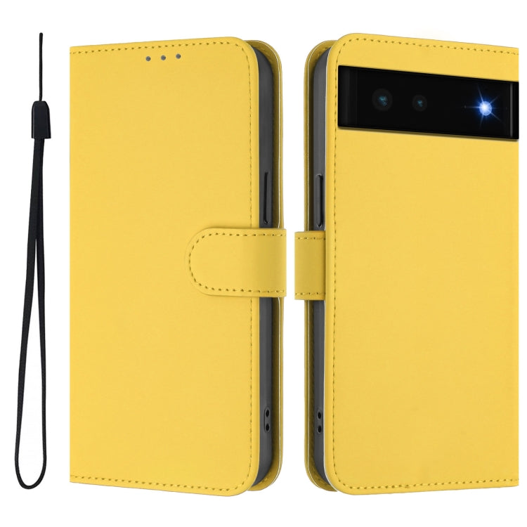 For Google Pixel 6 Skin Feel Solid Color Leather Phone Case with Lanyard