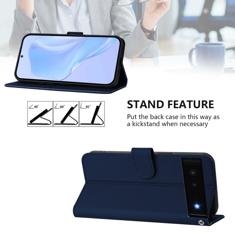 For Google Pixel 6 Skin Feel Solid Color Leather Phone Case with Lanyard