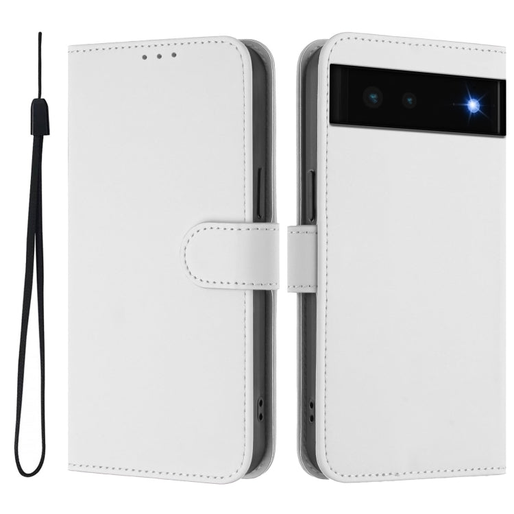 For Google Pixel 6 Skin Feel Solid Color Leather Phone Case with Lanyard
