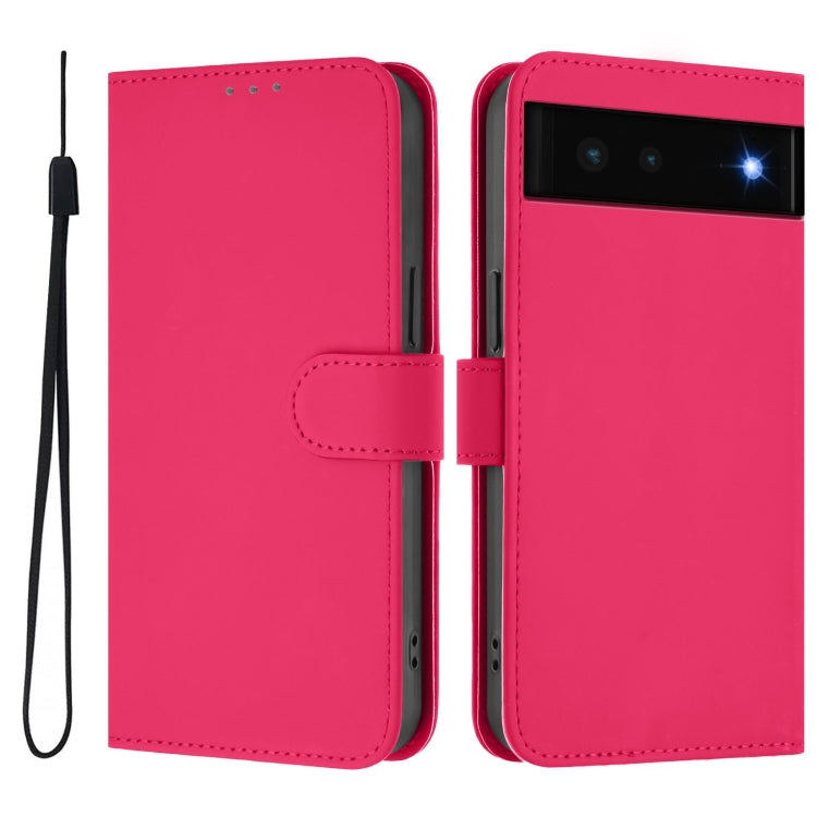 For Google Pixel 6 Skin Feel Solid Color Leather Phone Case with Lanyard