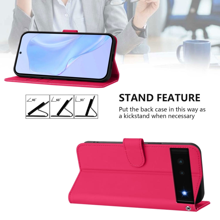 For Google Pixel 6 Skin Feel Solid Color Leather Phone Case with Lanyard
