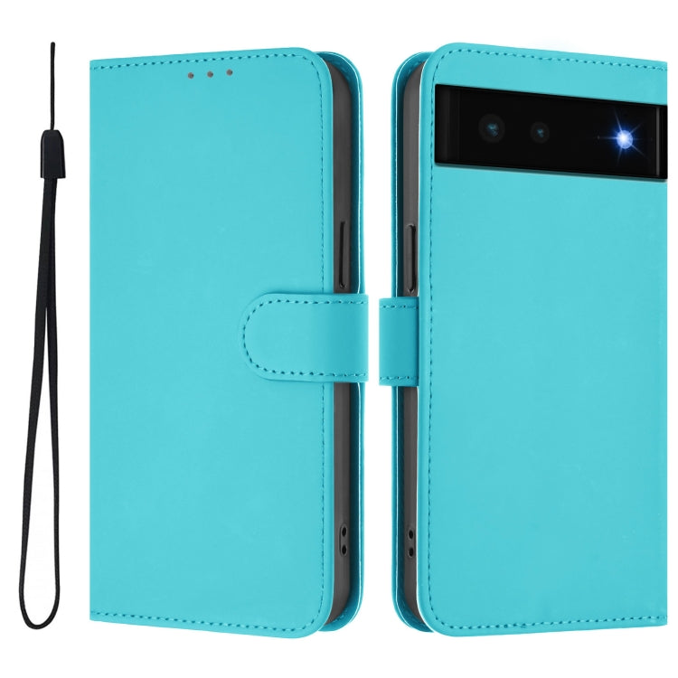 For Google Pixel 6 Skin Feel Solid Color Leather Phone Case with Lanyard
