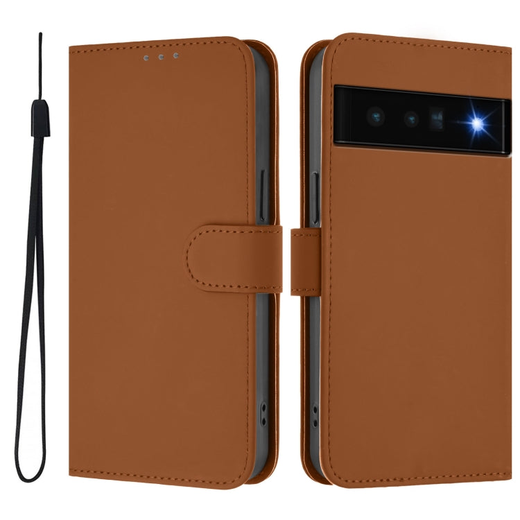 For Google Pixel 6 Pro Skin Feel Solid Color Leather Phone Case with Lanyard