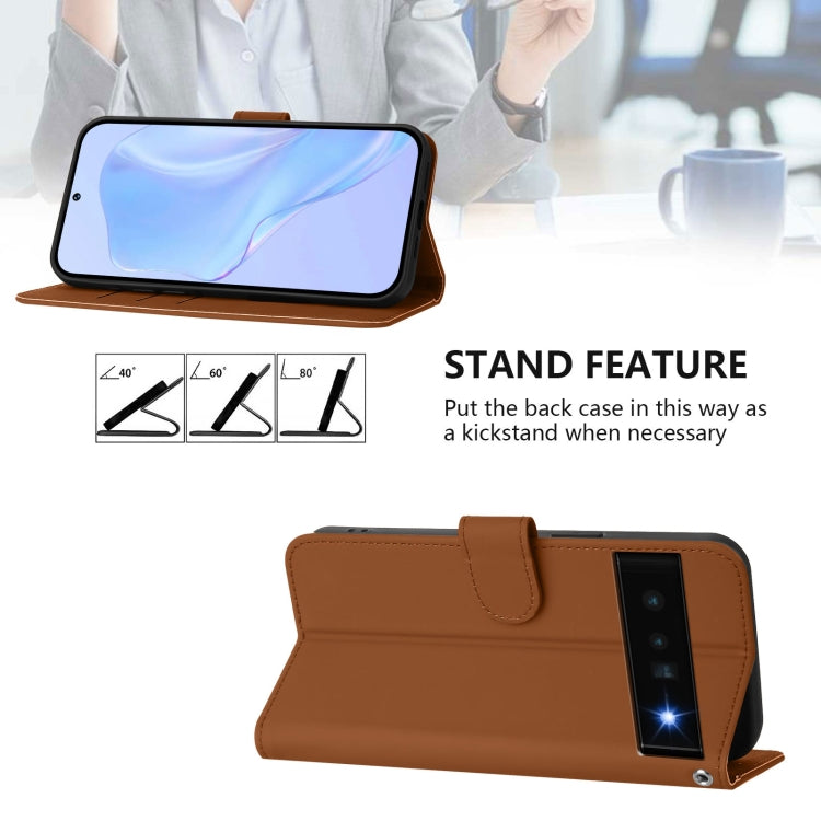 For Google Pixel 6 Pro Skin Feel Solid Color Leather Phone Case with Lanyard