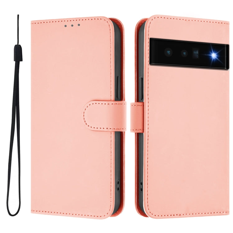 For Google Pixel 6 Pro Skin Feel Solid Color Leather Phone Case with Lanyard