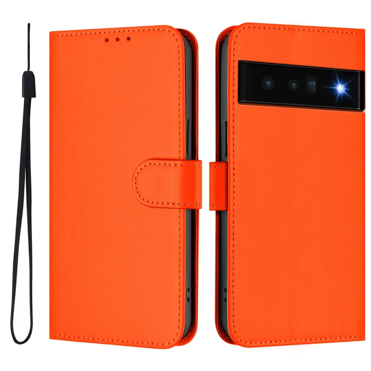 For Google Pixel 6 Pro Skin Feel Solid Color Leather Phone Case with Lanyard