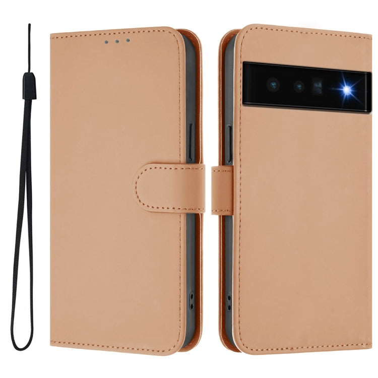 For Google Pixel 6 Pro Skin Feel Solid Color Leather Phone Case with Lanyard