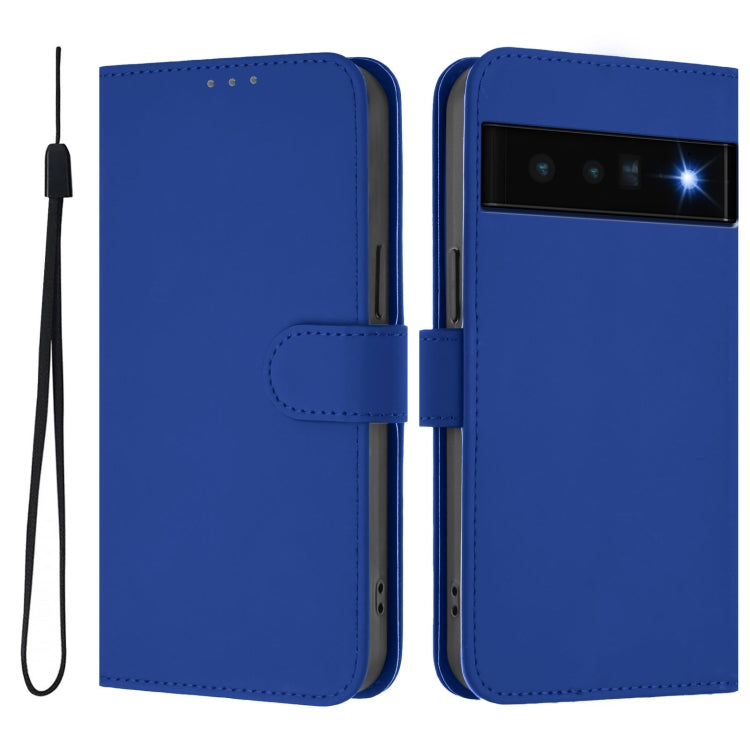 For Google Pixel 6 Pro Skin Feel Solid Color Leather Phone Case with Lanyard
