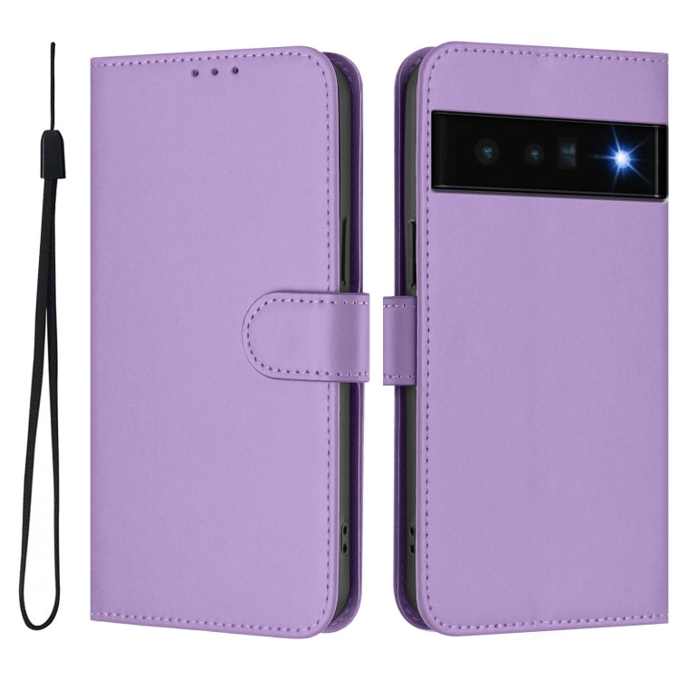For Google Pixel 6 Pro Skin Feel Solid Color Leather Phone Case with Lanyard