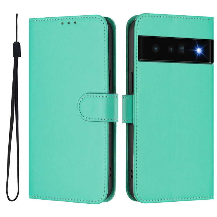 For Google Pixel 6 Pro Skin Feel Solid Color Leather Phone Case with Lanyard