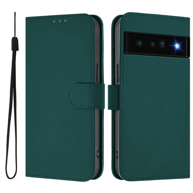 For Google Pixel 6 Pro Skin Feel Solid Color Leather Phone Case with Lanyard