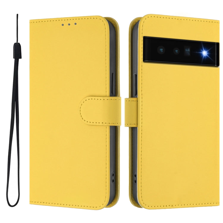 For Google Pixel 6 Pro Skin Feel Solid Color Leather Phone Case with Lanyard